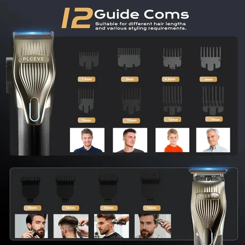 Miniatura 5 de Cortapelos para hombre, juego profesional de corte y recorte de cabello eléctrico con motor potente de 7500 RPM y pantalla LCD, kit inalámbrico