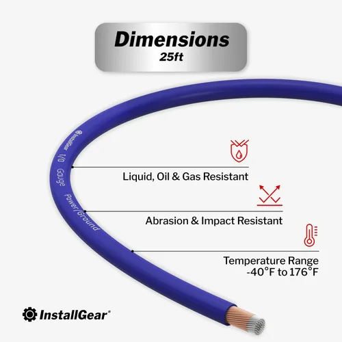 Miniatura 3 de InstallGear Cable de tierra de aluminio recubierto de cobre calibre 1/0 (25 pies) CAA - Cable principal automotriz, cable de alimentación y tierra