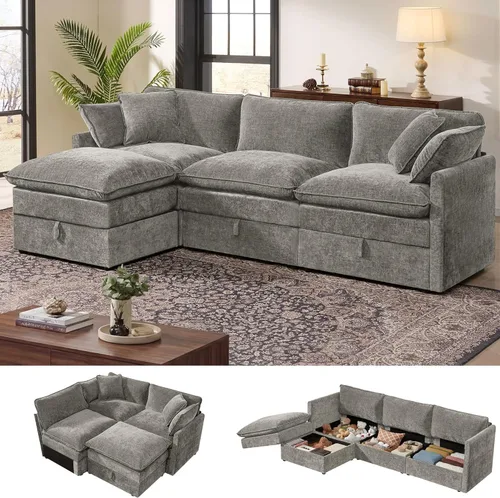 Miniatura 28 de Ihanherry Sofá cama modular de gran tamaño con almacenamiento, sofá nube modular de 6 plazas de 103 pulgadas con otomanas móviles, sofás de felpilla