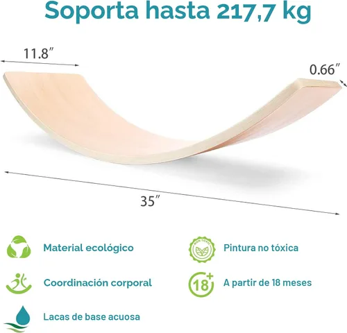 Miniatura 7 de Gentle Monster - Tabla de equilibrio oscilante de madera, juguete de madera natural Montessori para niños pequeños y adultos; juguete de aprendizaje