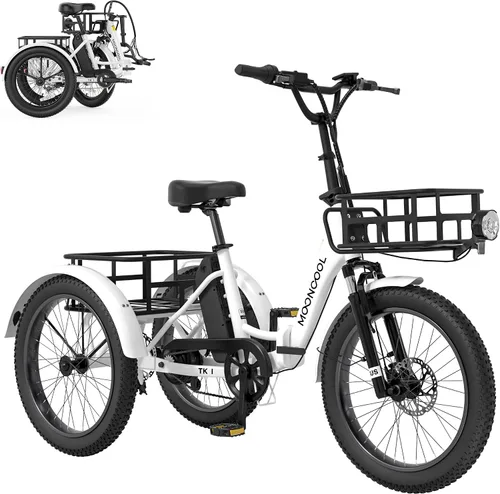 Miniatura 20 de MOONCOOL Foldable Electric Tricycle for Adults, 20" Aluminum Etrike Fat Tire, Rated 500W 48V 15Ah Rear Differential, Front Suspension, 15.5MPH