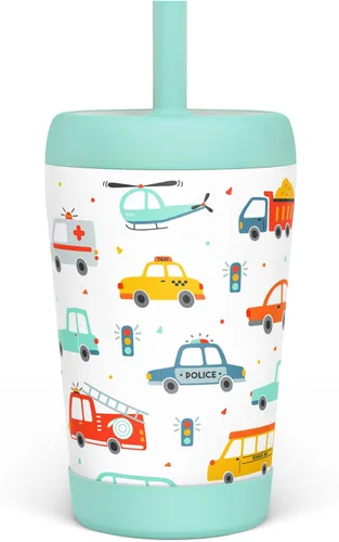 Miniatura 34 de Vaso de acero inoxidable aislado para niños con popote de silicona, taza para sorber de 12 onzas para niños (alfabeto)