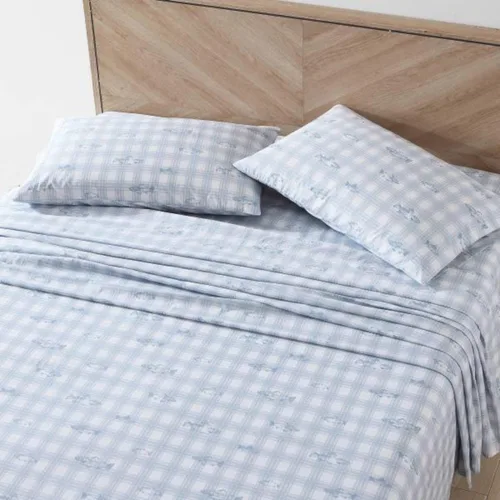 Miniatura 2 de Eddie Bauer - Sábanas tamaño King, juego de ropa de cama de percal de algodón, decoración del hogar crujiente y fresca (Methow Plaid Blue, King)