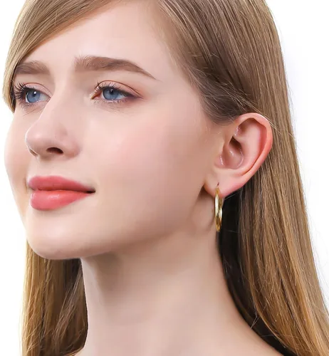 Miniatura 5 de ToHeart Aretes de aro de oro de 14 quilates para mujer, aretes de aro rectangulares chapados en oro pequeños