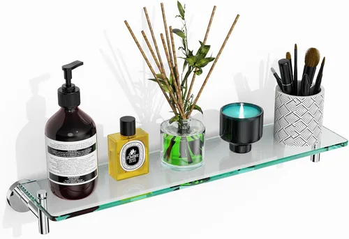 Miniatura 16 de Estantes de vidrio para baño, estante flotante de 20 pulgadas de níquel cepillado, estante de vidrio templado de acero inoxidable, estantes modernos