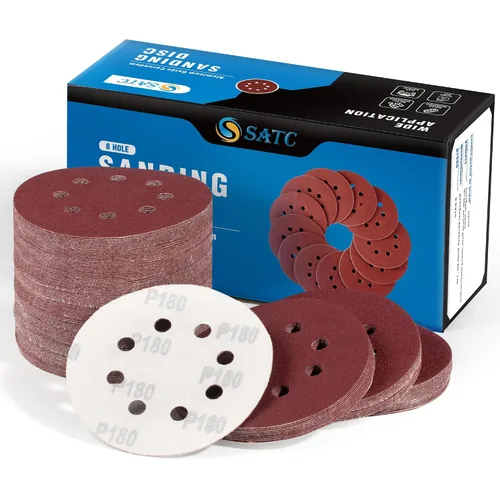 Miniatura 17 de S SATC - 72 discos de lija adhesivos de gancho y bucle de 5 pulgadas de 8 agujeros para lijadora orbital aleatoria 40 60 80 120 180 240 320 granos