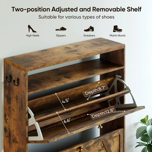 Miniatura 7 de PARTPHONER Armario de almacenamiento de zapatos con 2 cajones abatibles, moderno organizador oculto de almacenamiento de zapatos, estante de zapatos