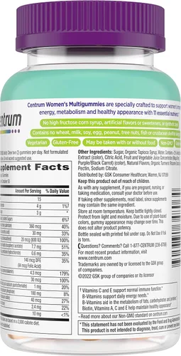 Miniatura 13 de Centrum Gomitas Multivitamínicas para Mujeres, Apoyo Inmune, Energía, Aspecto Saludable, 100 Unidades, Suministro para 50 Días
