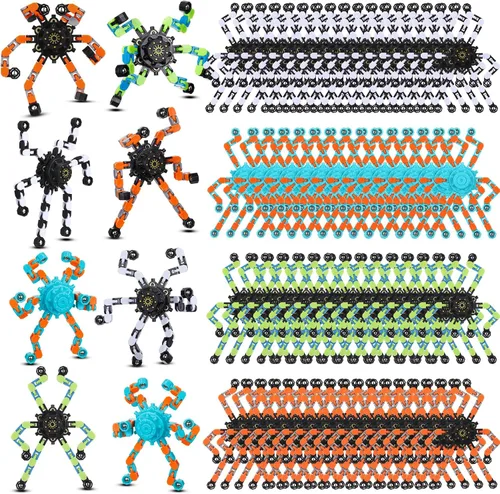 Miniatura 8 de Junkin 100 juguetes sensoriales divertidos a granel, transformable Fidget Spinner Chain Robot Finger Toy para aliviar el estrés en espiral
