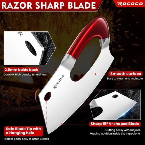 Miniatura 5 de ROCOCO Cuchillo de Carnicero Único Ahorro de Esfuerzo Cuchillo de Cocina Profesional Cuchillos de Chef de Acero Inoxidable para Cortar Carne y Rojo