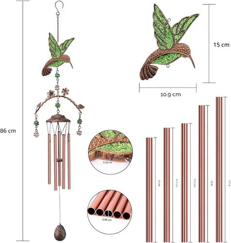 Miniatura 8 de Campanillas de viento de mariposa – Campanillas de viento para exterior de tono profundo de 34 pulgadas, 5 tubos de aluminio, regalos de mariposa