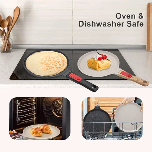 Miniatura 5 de RANX INGST Sartén antiadherente para crepas con mango desmontable, sartén para tortillas Dosa Tawa de aluminio fundido de 8 pulgadas, compatible