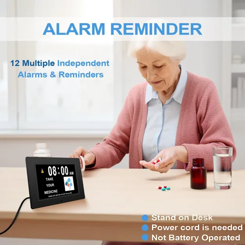 Miniatura 3 de JALL 【2024 Nuevo】 Reloj de calendario digital para demencia, pantalla grande de 7 pulgadas, con múltiples alarmas, pantalla AM y PM, para personas
