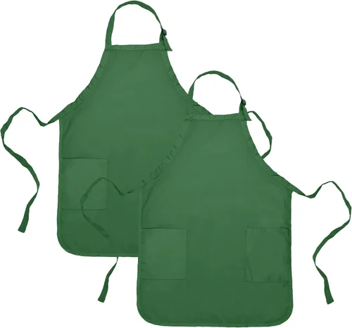 Miniatura 13 de Delantal de cocina para restaurante u hogar, estilo pechera, de hilado de poli algodón (2 bolsillos), Algodón, Negro, 30