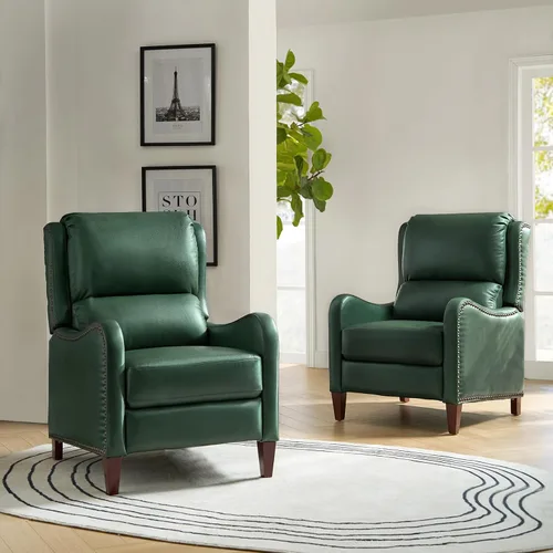 Miniatura 30 de HULALA HOME Silla Reclinable de Cuero Genuino, Sillón Reclinable Moderno de Empuje hacia Atrás con Asiento Grueso, Respaldo y Reposapiés, Decoración