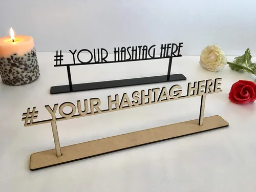 Hashtag Sign Personalized Marker Wedding Freestanding Signage Custom Name Acrylic Tags Your Text Here Laser Cut Wood Hashtag Sign Reception