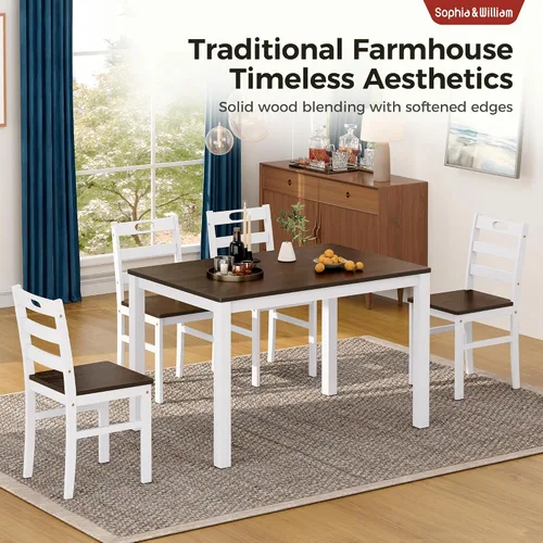 Miniatura 2 de Sophia & William Juego de mesa de comedor de 5 piezas para 4, juego de mesa y sillas de cocina de madera, mesa de comedor rectangular de 45 pulgadas