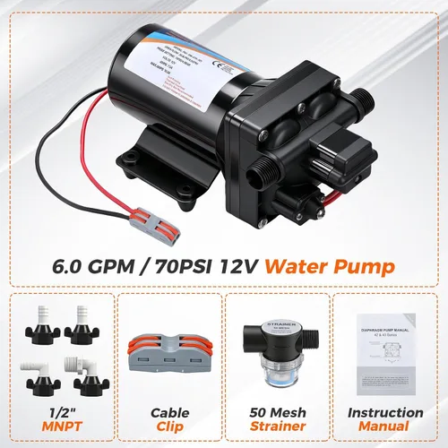 Miniatura 7 de Bomba de agua para autocebante de alto flujo de 6.0 GPM de 12 V CC, bomba de diafragma autocebante de alto flujo de 70 PSI ultra silenciosa