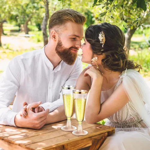 Miniatura 7 de Gerrii 300 copas de champán de plástico a granel, copas de champán desechables transparentes de 4.5 onzas, vasos de tostado con borde para boda