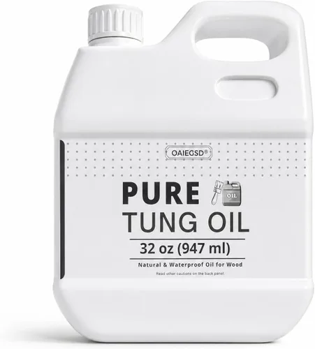 Aceite de tung 100% puro de 32oz para madera al aire libre con cepillo, aceite de tung seguro de grado alimenticio para acabado de madera, sellador