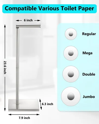Miniatura 6 de Soporte de papel higiénico, soporte de papel higiénico independiente con 4 rollos para baño, base pesada, cromado