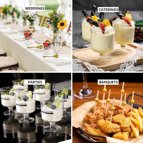 Miniatura 6 de DI QIU REN 120 Piezas Vasos de Postre de 5oz con Cuchara Dorada, Vaso de Plástico Transparente para Postre Parfait Aperitivo Pudín, Copas Redondas