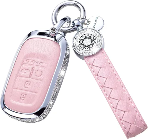 Funda para Llave Honda con Llavero, Carcasa Protectora de Cuero Genuino Rosa con Cristales Compatible con Honda Accord Civic CRV Pilot Odyssey 2022