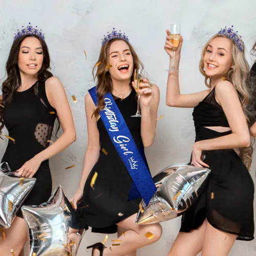 Miniatura 3 de SuPoo Kit de corona y banda de cumpleaños, tiara azul con diamantes de imitación y peine, banda con purpurina, diadema de cristal para mujeres