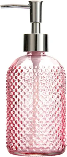 Miniatura 14 de Sizikato Botella dispensadora de jabón de vidrio con superficie con cuentas, 16 oz Rojo