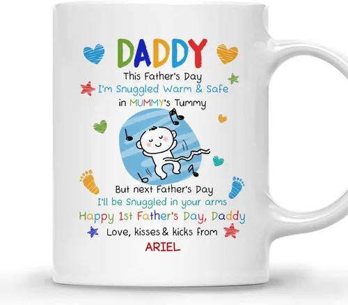 Miniatura 13 de Gossby Baby Bump - Taza de café personalizada para el primer día del padre para el futuro padre, marido de parte de la esposa, mensaje desde