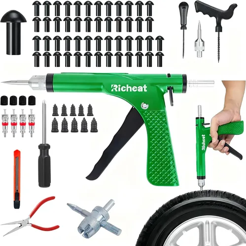 Miniatura 9 de Richcat Kit de reparación de pinchazos de neumáticos sin cámara con tapón de seta, repara pinchazos y neumáticos planos para motocicletas