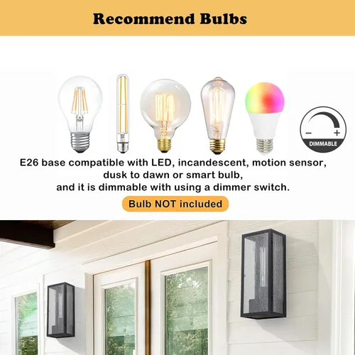 Miniatura 6 de Luz de Porche con Salida GFCI, Accesorios de Iluminación Exterior en Negro Mate, Lámpara de Aluminio Impermeable para Exteriores con Vidrio