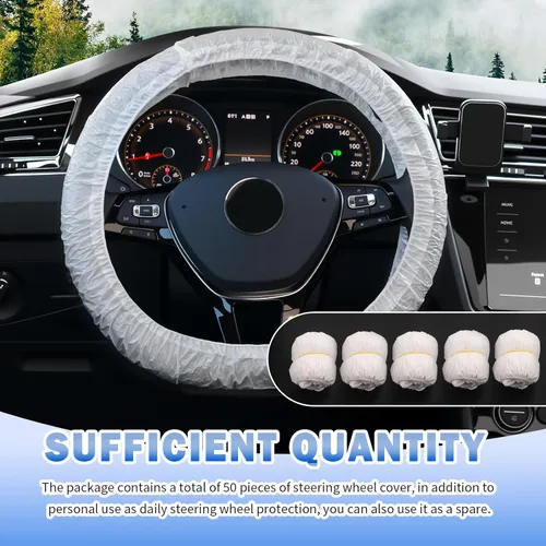 Miniatura 7 de 50 fundas desechables mejoradas para volante con banda elástica, funda gruesa para volante de automóvil para protección, cubierta de ruedas