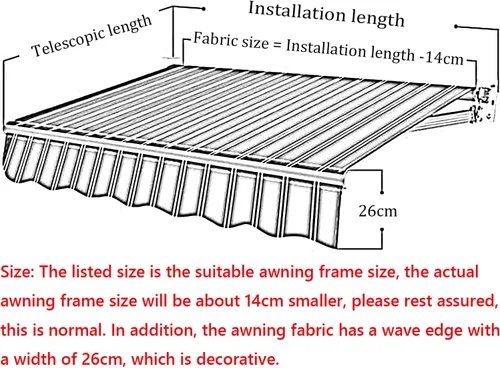 Miniatura 5 de DAZULI Toldo retráctil de repuesto impermeable para patio, rectangular, para exteriores, 7.13 onzas de poliéster para balcón, porche, terraza