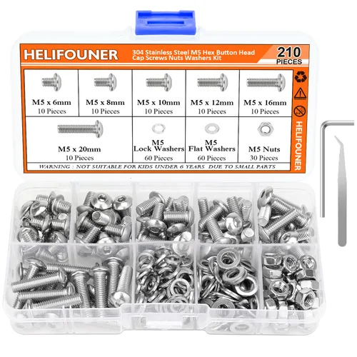 Miniatura 11 de HELIFOUNER 360 piezas M4 x 0.236 in /0.315 in /0.394 in /0.472 in /0.630 in /0.787 in, cabeza de botón hexagonal, tornillos métricos, pernos
