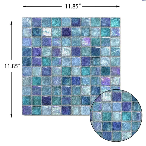 Miniatura 4 de Baldosas de Piso Despegar y Pegar 12x12 Pulgadas Patrón de Mosaico de Vidrio Azul Morado Piso de Vinilo Autoadhesivo Tablones Cuadrados para Cocina