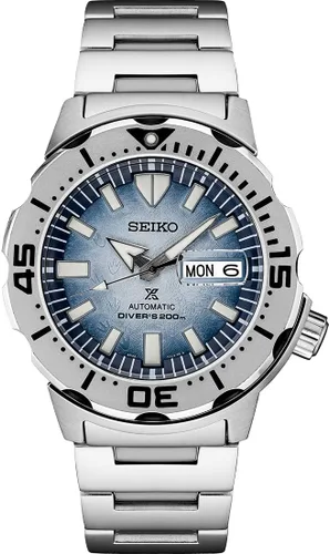 Seiko SRPG57 Seiko Prospex - Reloj para hombre, color negro, 1.669in, acero inoxidable, Azul, tono plateado, Casual, buceador, deporte de lujo