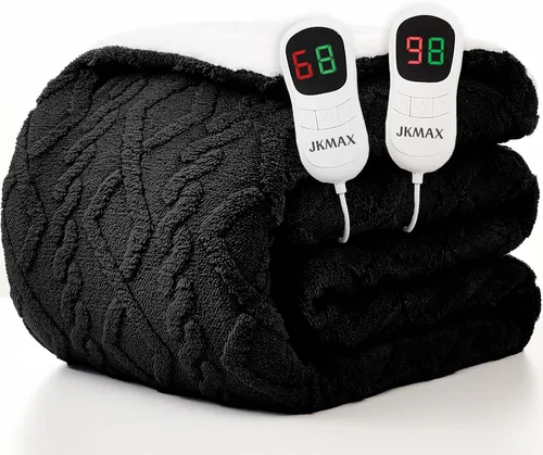 Miniatura 10 de JKMAX - Manta eléctrica con calefacción de tamaño queen, 84 x 90 pulgadas, 10 niveles de calefacción, 5 ajustes de tiempo, con protección contra