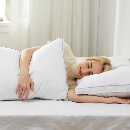 Miniatura 5 de Dreamhood Juego de 2 almohadas de plumas de ganso de lujo, tamaño estándar, hechas en Estados Unidos, con refuerzo, almohada de plumón firme media
