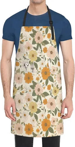 Miniatura 8 de Delantal de cocina con bolsillo, cuello ajustable impermeable y lazos largos, delantal de cocina para hornear, jardinería, pintura para mujer Retro
