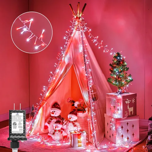 Miniatura 5 de Minetom Tira de luces de Navidad rosa y blanca, 25 pies, 500 luces LED para exteriores, impermeable, para dormitorio, patio, tapicería, patio