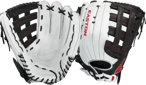 Easton | Guante de sóftbol de lanzamiento lento de la serie Elite de Torneo Doble barra H-Web | Negro/Blanco/Rojo