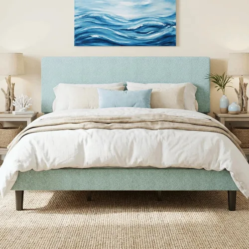 Miniatura 16 de SHA CERLIN - Base de cama con plataforma de tamaño completo con cabecera ajustable y soporte de listones de madera, base de colchón tapizada