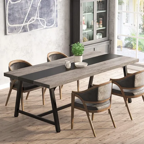 Miniatura 10 de Tribesigns Mesa de comedor para 8 personas, mesa de cocina rectangular de madera de 70.87 pulgadas con marco de metal resistente, mesa de comedor