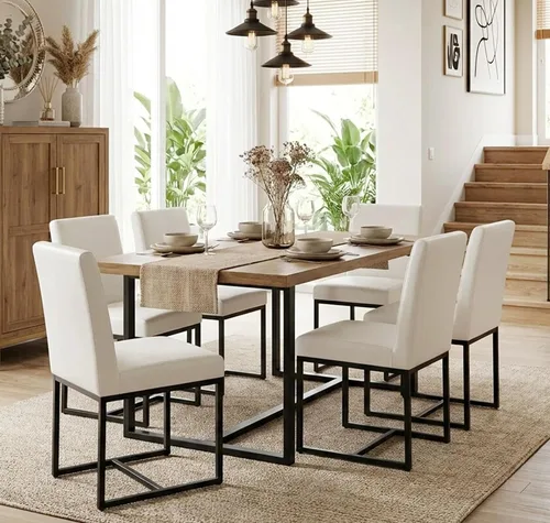 Miniatura 34 de Shunzhi Juego de 2 sillas de comedor modernas tapizadas de cuero PU, sillas de comedor de mediados de siglo, sillas laterales sin brazos, cómodas