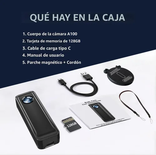 Miniatura 7 de Cámara Corporal de 128 GB, Videocámara de Acción 4K 30FPS, Cámara Deportiva Manos Libres con Clip Trasero Magnético, Mini Cámara Corporal POV que