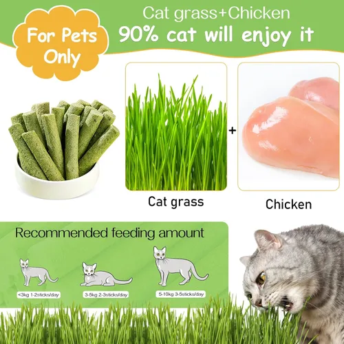 Miniatura 2 de Palitos de hierba para gatos de 50g para dentición, palitos de hierba para gatos deshidratados por congelación como snacks para gatos, golosinas