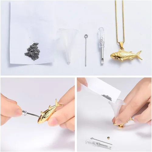 Miniatura 4 de Imrsanl Joyería de cremación para cenizas, collar de urnas de pescado para hombres y mujeres, joyería conmemorativa, gancho de pescado, cenizas