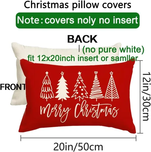 Miniatura 2 de RABUSOFA Fundas de almohada de Navidad de 12 x 20 pulgadas, almohadas decorativas de árbol de Navidad, fundas de cojín rojas de Navidad para Rojo