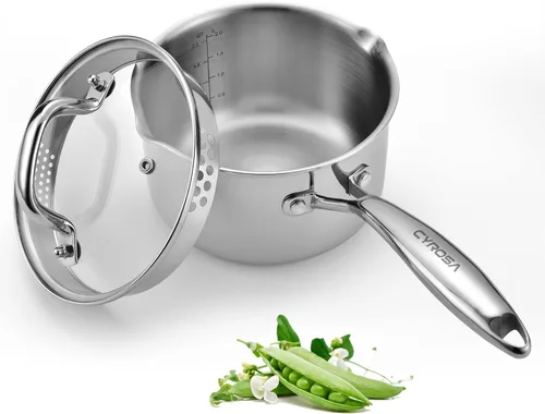 Miniatura 10 de Olla de vapor de verduras de acero inoxidable, cacerola de 5 cuartos de galón de 9.5 pulgadas con tapa ventilada de vidrio, juego de 3 piezas